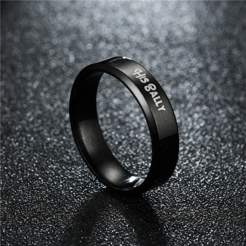 New Explosive Black Fashion Stainless Steel Steps HER Jack His Sally Couple Ring Fashion Jewelry can engraved ring YWTSSP-122