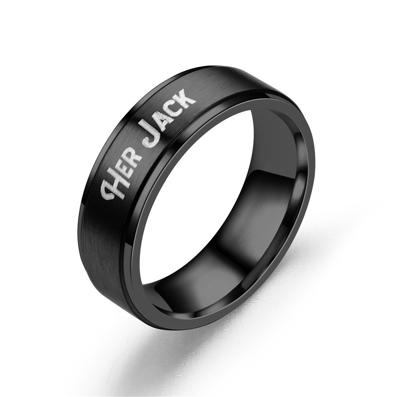 New Explosive Black Fashion Stainless Steel Steps HER Jack His Sally Couple Ring Fashion Jewelry can engraved ring YWTSSP-122