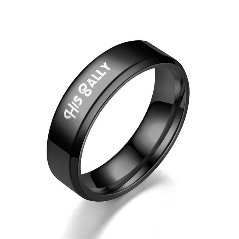 New Explosive Black Fashion Stainless Steel Steps HER Jack His Sally Couple Ring Fashion Jewelry can engraved ring YWTSSP-122