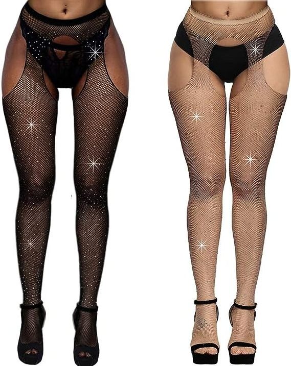 Rhinestone Sparkle Party Sexy Body Erotic Stocking Ladies Hosiery Sheer Babydoll High Waist Tights Pantyhose