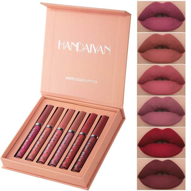 HANDAIYAN 6Colors/Sets Fashion Liquid Lipstick Lipgloss Sets Natural Lasting Moisturizer Waterproof Velvet Lip Glosses Gift Box