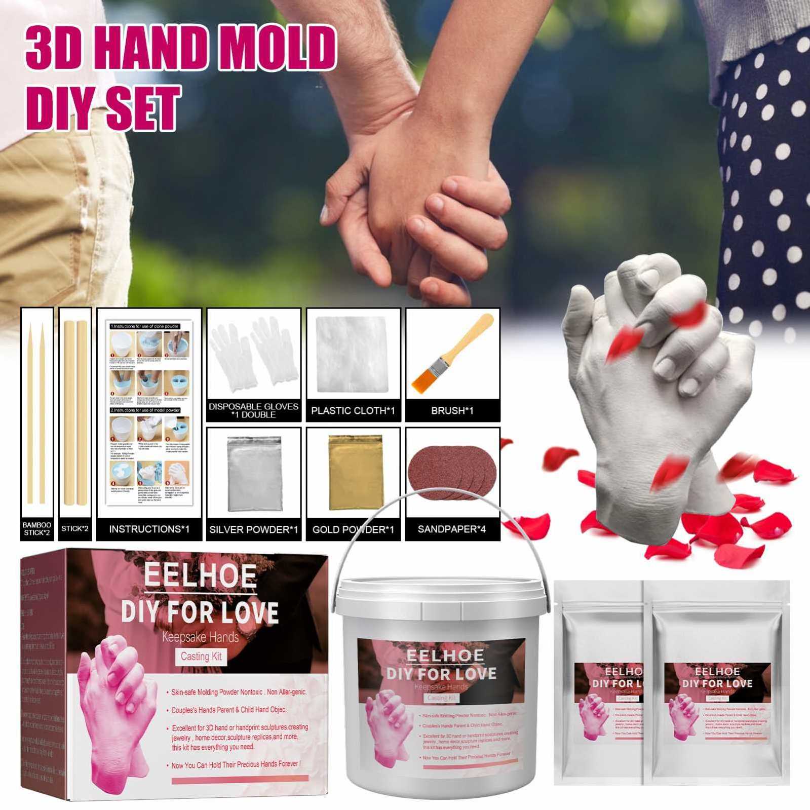 EELHOE DIY For Love Hand Printing Mold Plaster Casting Kit Hand Mold Mother Day Gift Souvenir Handprint Keepsake 3D Clone Powder