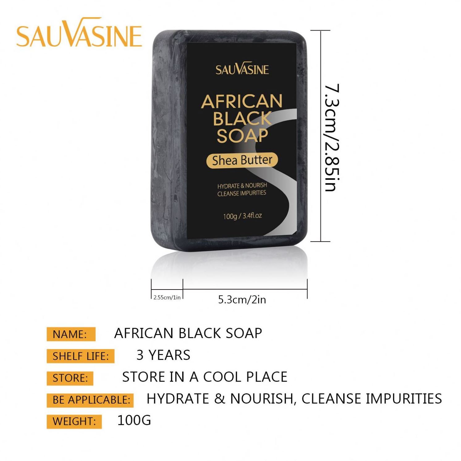 SAUVASINE Natural Whitening Herbal Cleaning Handmade Soap Organic Charcoal African Black Soap Shea Butter Soap