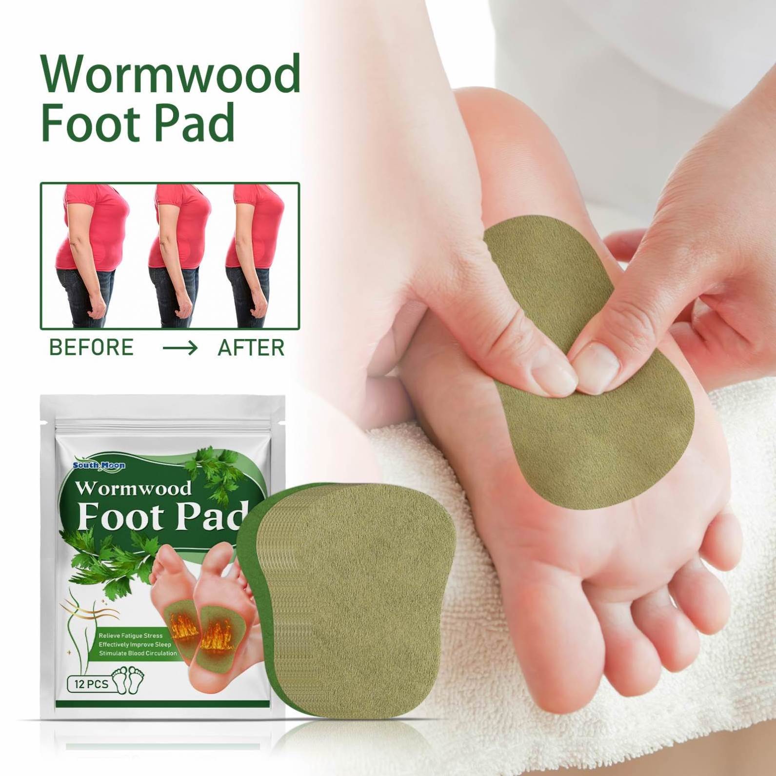 South Moon Organic 12 PCS Wormwood Detox Foot Patch Lose Weight Deep Cleansing Foot Pad Health Slimming Adhesive foot Patch