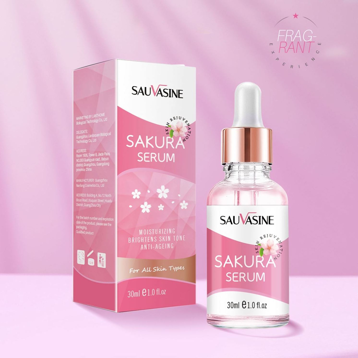 SAUVASINE New 30ML Moisturizing Brightens Skin Tone Anti-Aging Sakura Facial Essence  Brightening Anti-Wrinkle Whitening  Serum