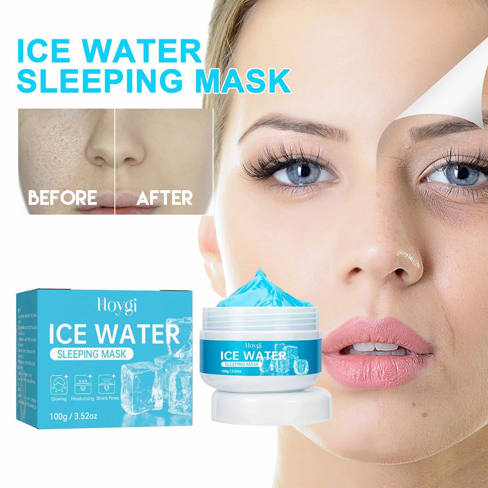 Hoygi Wholesale Private Label Ice Water Sleeping Mask Deep Moisturizing Glowing Cream Whitening Anti-Wrinkle Firming Facial Mask