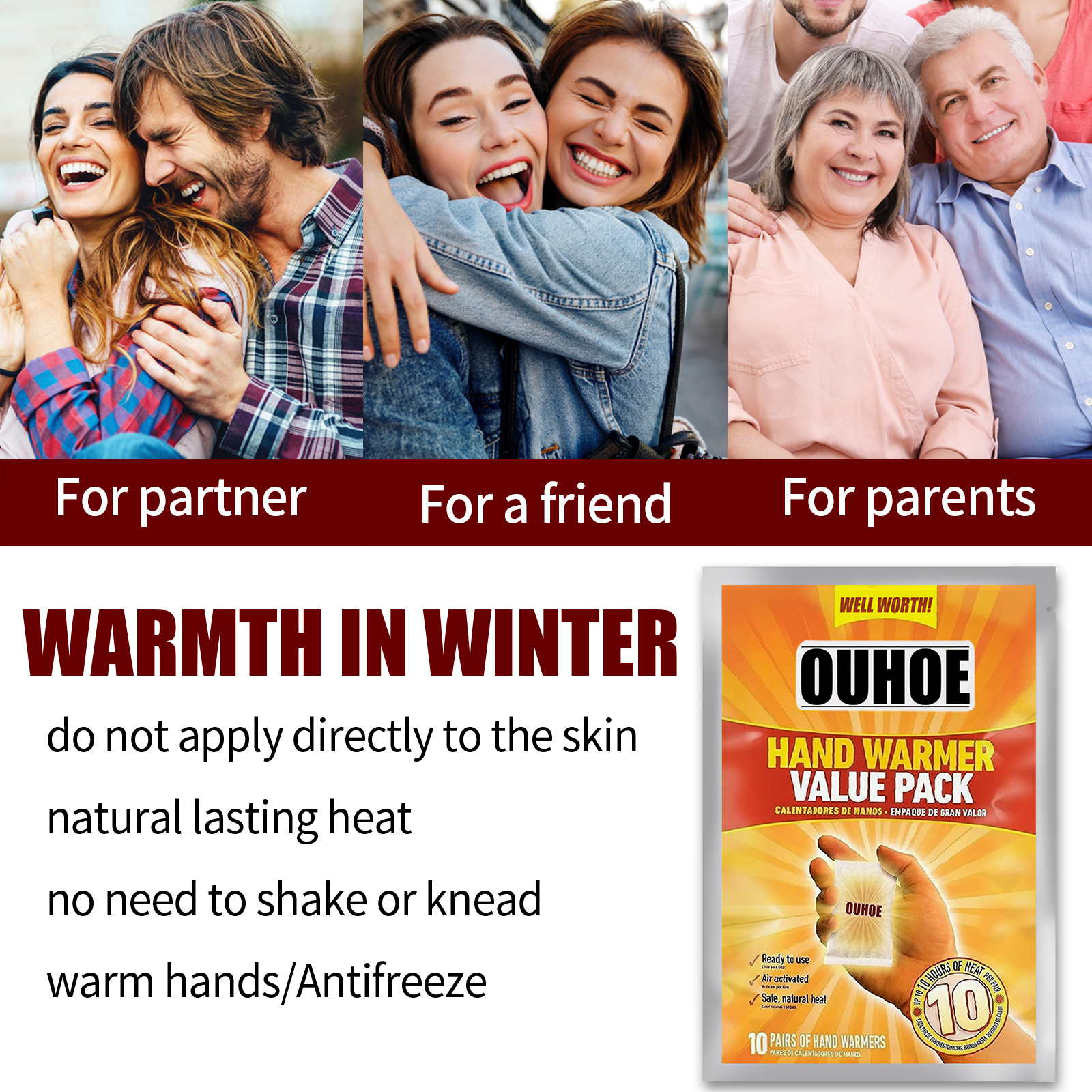 Ouhoe Amz on Winter hotsale disposable reusable self heat hand warmer warm patch warm foot heating hand OEM ODM