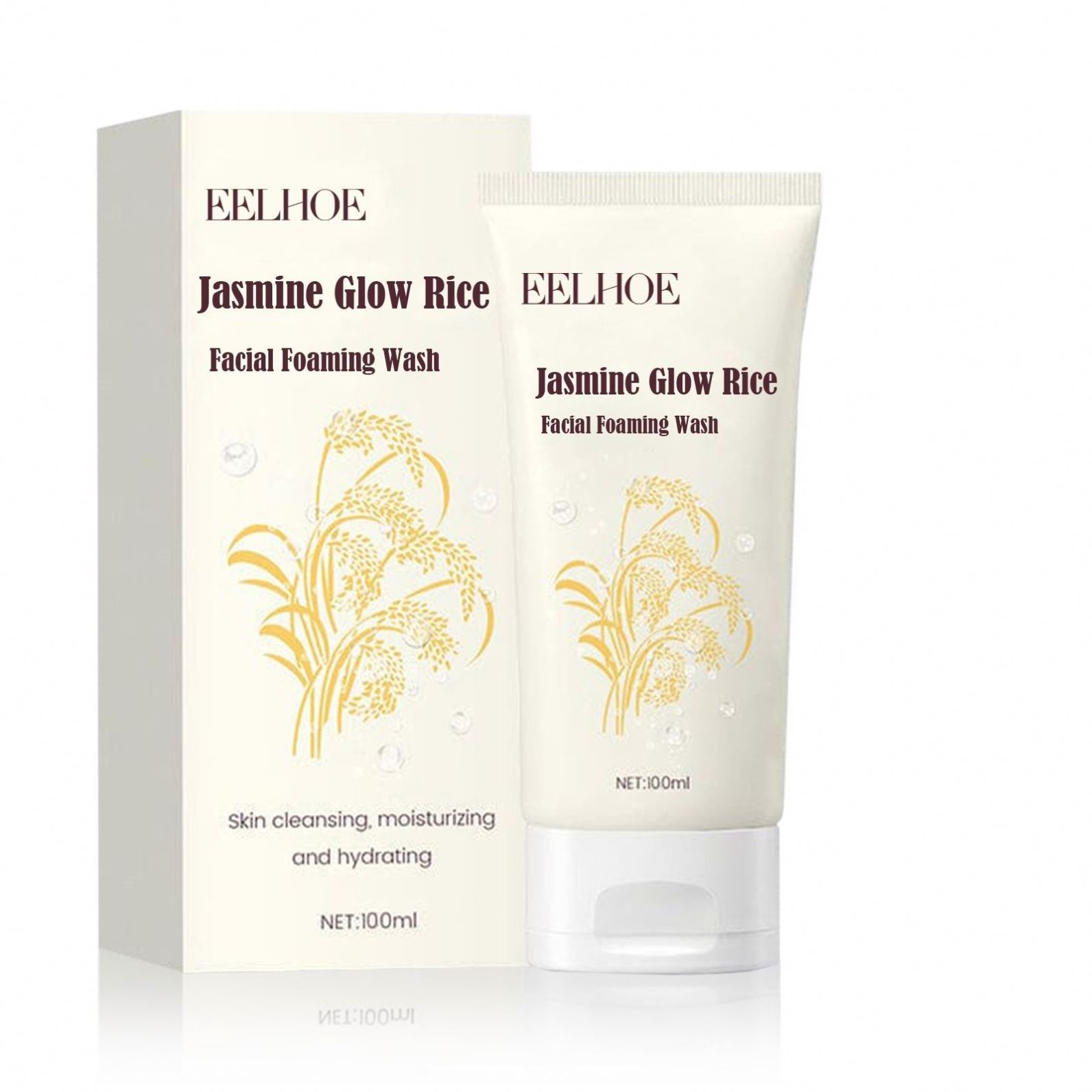 EELHOE Wholesale OEM Jasmine Glow Rice Facial Foaming Wash Exfoliating Pore Cleansing Firming Skin Blemish Pimple Foam