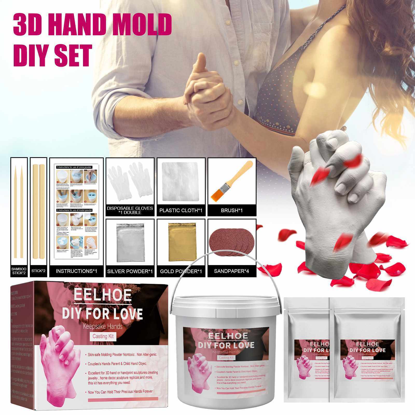 EELHOE DIY For Love Hand Printing Mold Plaster Casting Kit Hand Mold Mother Day Gift Souvenir Handprint Keepsake 3D Clone Powder