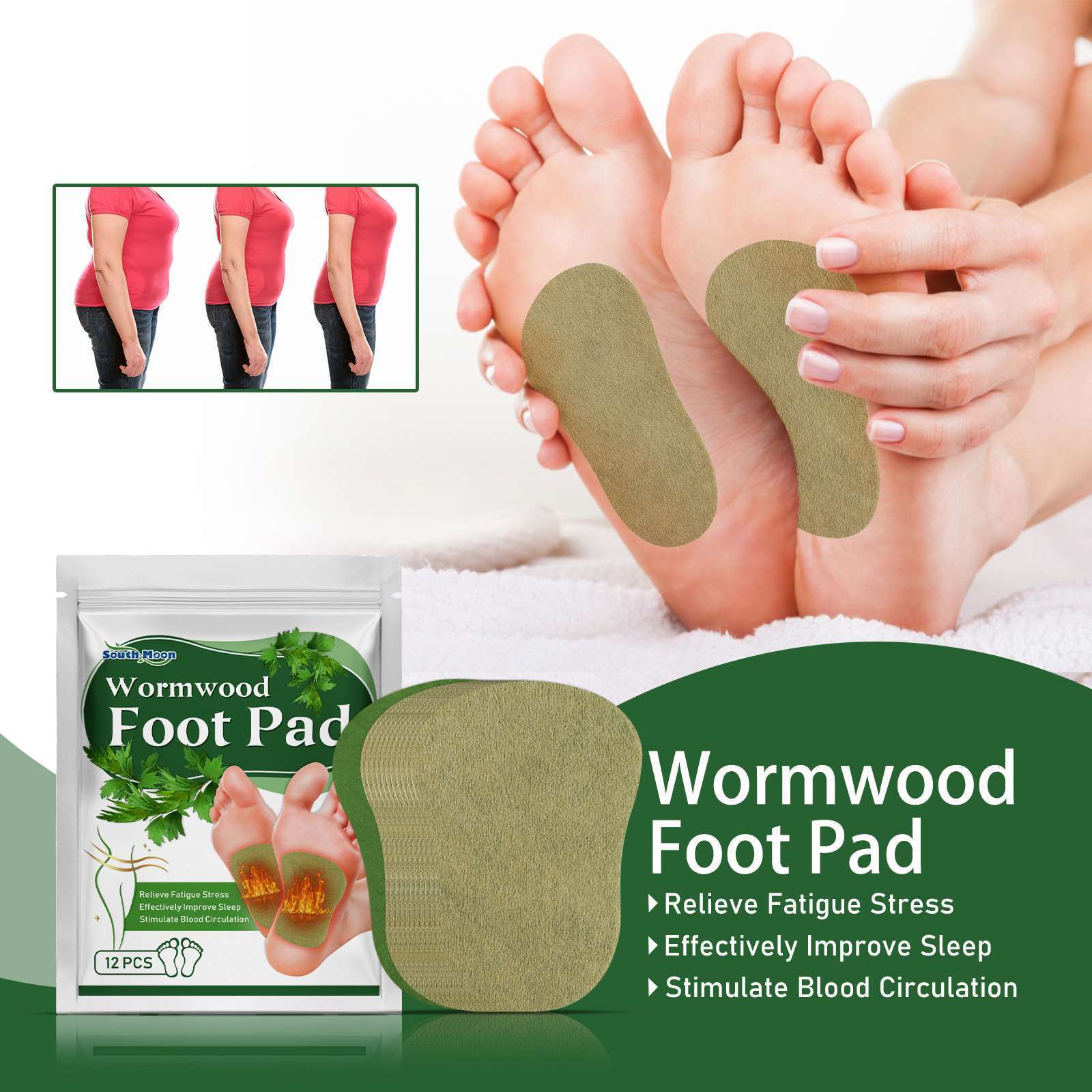 South Moon Organic 12 PCS Wormwood Detox Foot Patch Lose Weight Deep Cleansing Foot Pad Health Slimming Adhesive foot Patch