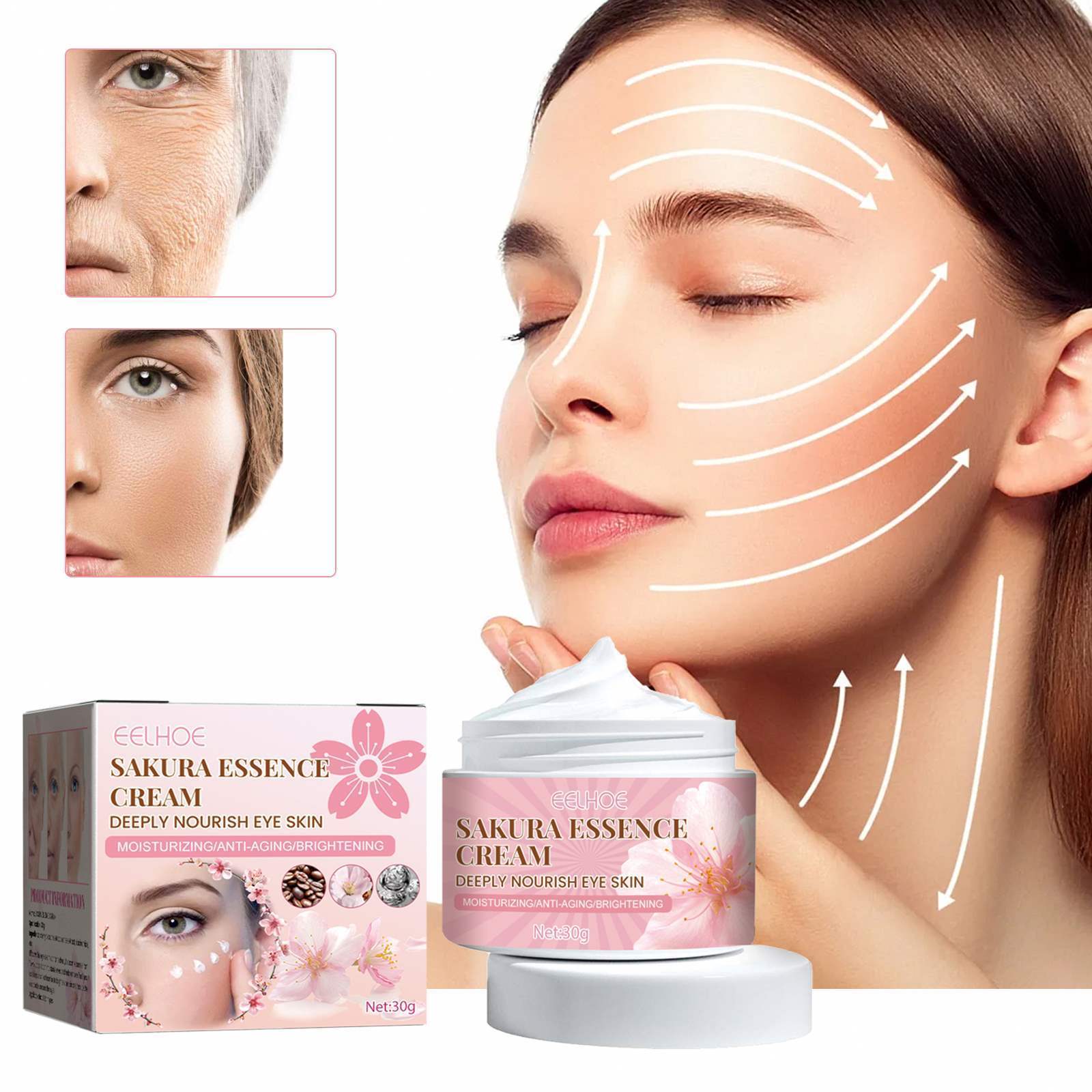 EELHOE Private Label Cherry Blossom Cream Moisturizing Anti Aging Tight Facial Essence Cream Sakura Snail Whitening Face Cream