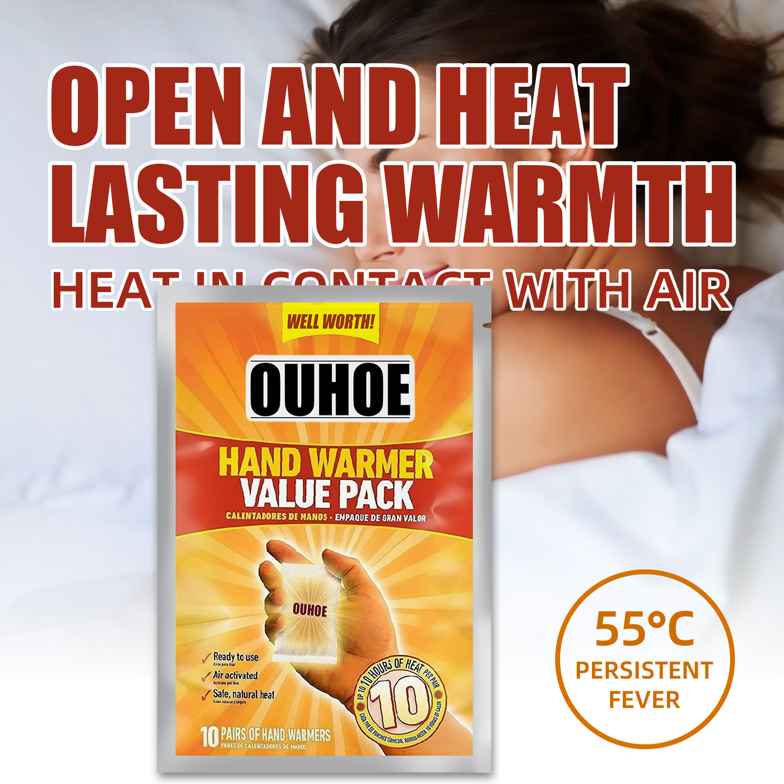 Ouhoe Amz on Winter hotsale disposable reusable self heat hand warmer warm patch warm foot heating hand OEM ODM