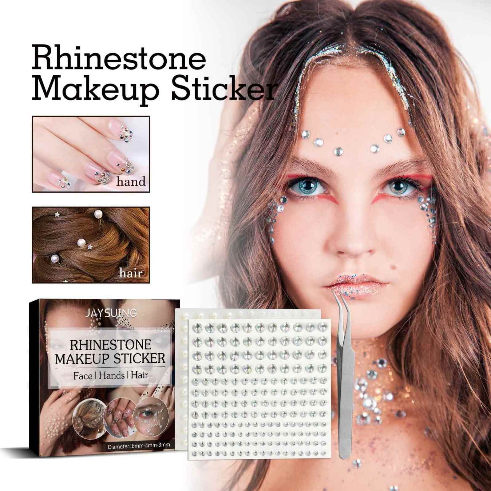 JAYSUING Wholesale 2 Packs Diamond Gem Makeup Sticker Tattoo Rhinestone Sticker Adhesive Face Jewel Stickers for Hands Face Hair