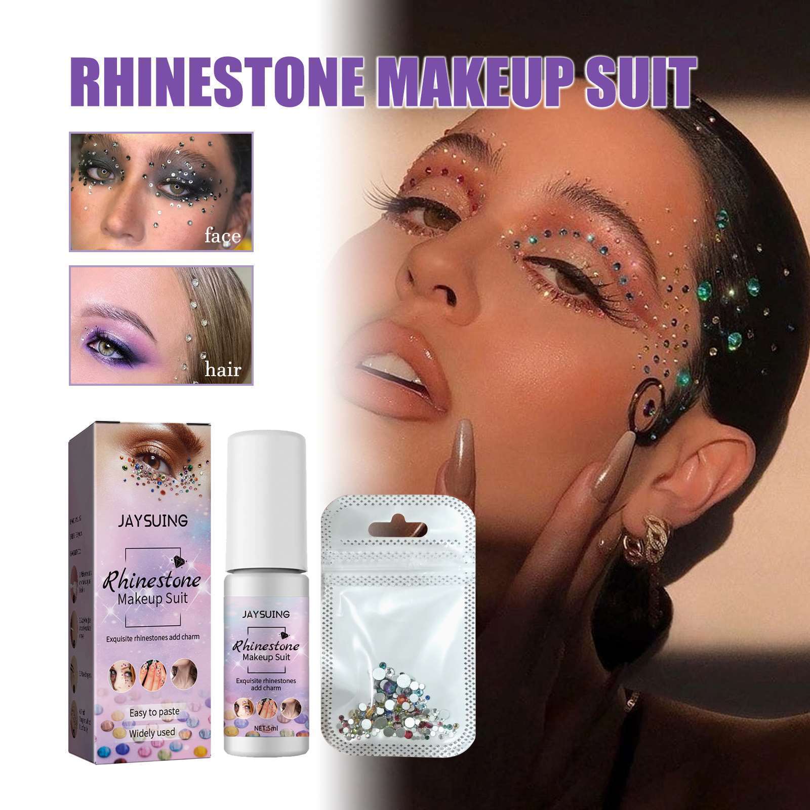 JAYSUING Wholesale Rhinestone Makeup Set Waterproof Face Glue Adhesive Jewels Face Rhinestone Cosmetic Face Glitter Kit