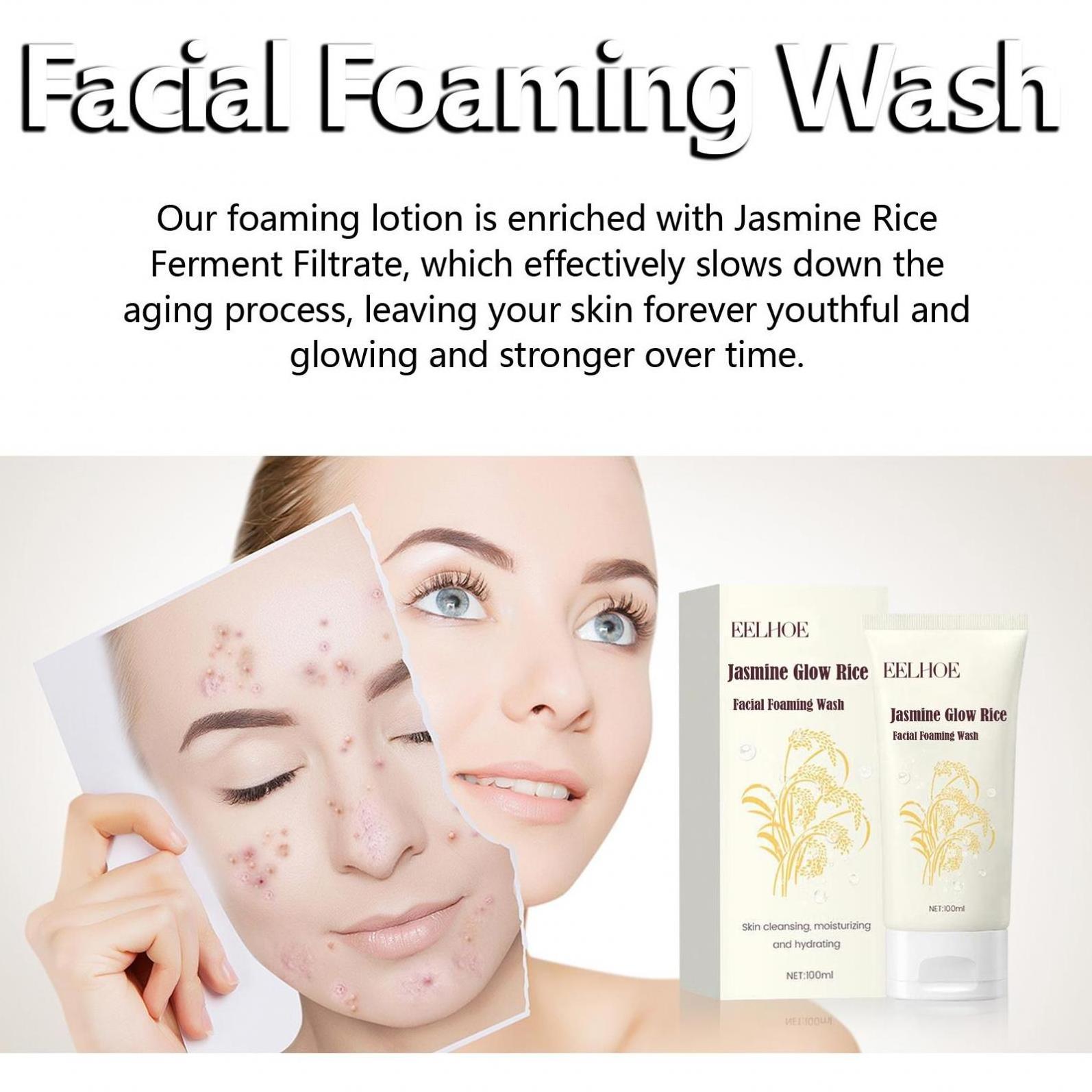 EELHOE Wholesale OEM Jasmine Glow Rice Facial Foaming Wash Exfoliating Pore Cleansing Firming Skin Blemish Pimple Foam