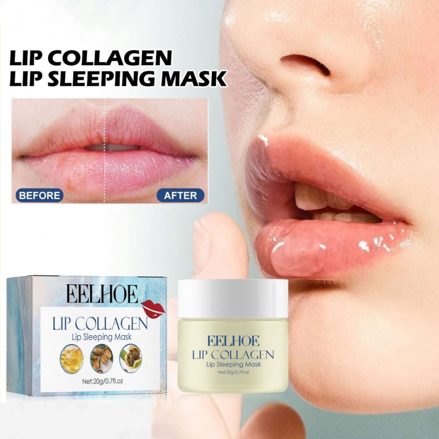 EELHOE New Organic 20g Lip Nourish Anti Cracked Collagen Deep Repair Long Lasting Hydrating Lips Cream Lip Balm Sleeping Mask