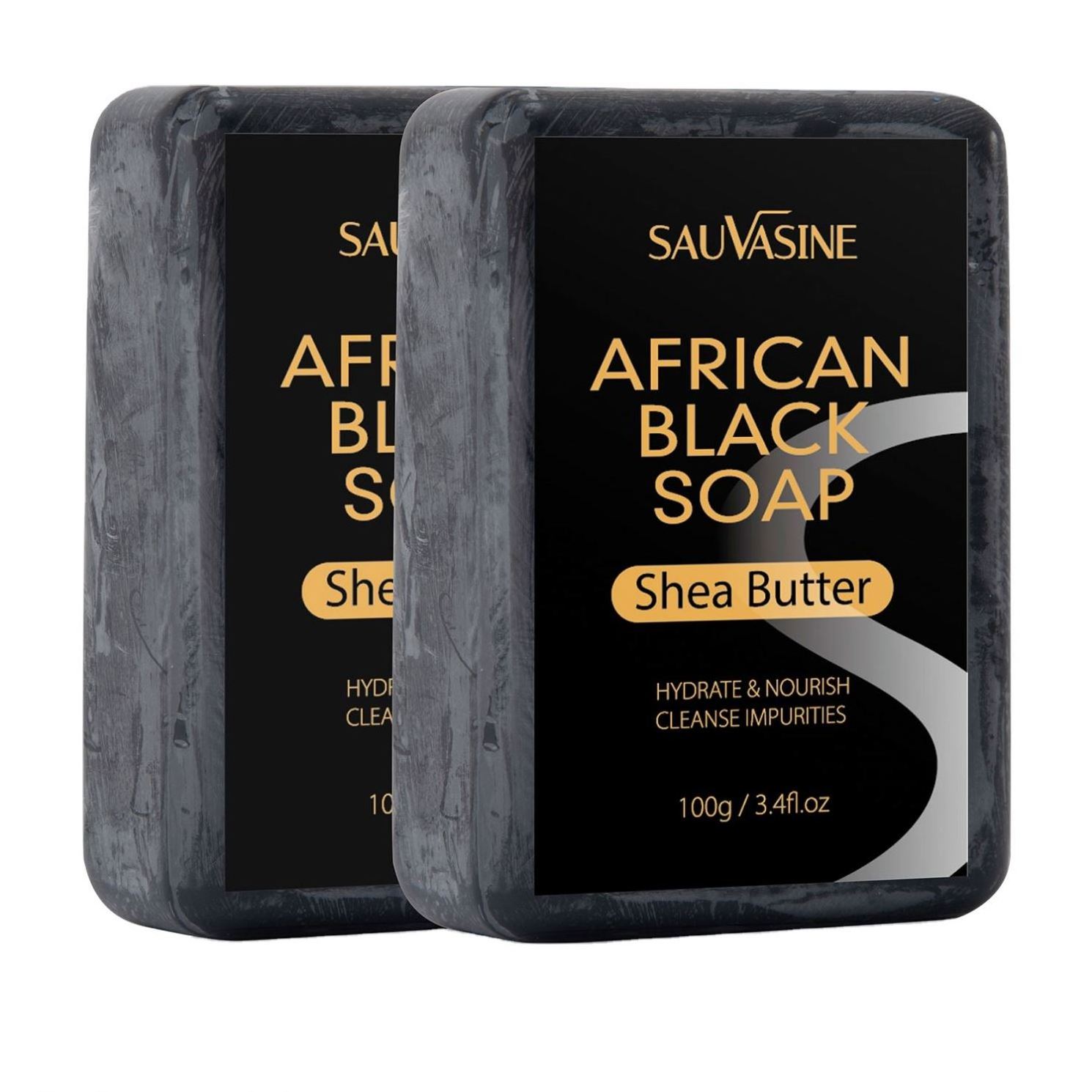 SAUVASINE Natural Whitening Herbal Cleaning Handmade Soap Organic Charcoal African Black Soap Shea Butter Soap