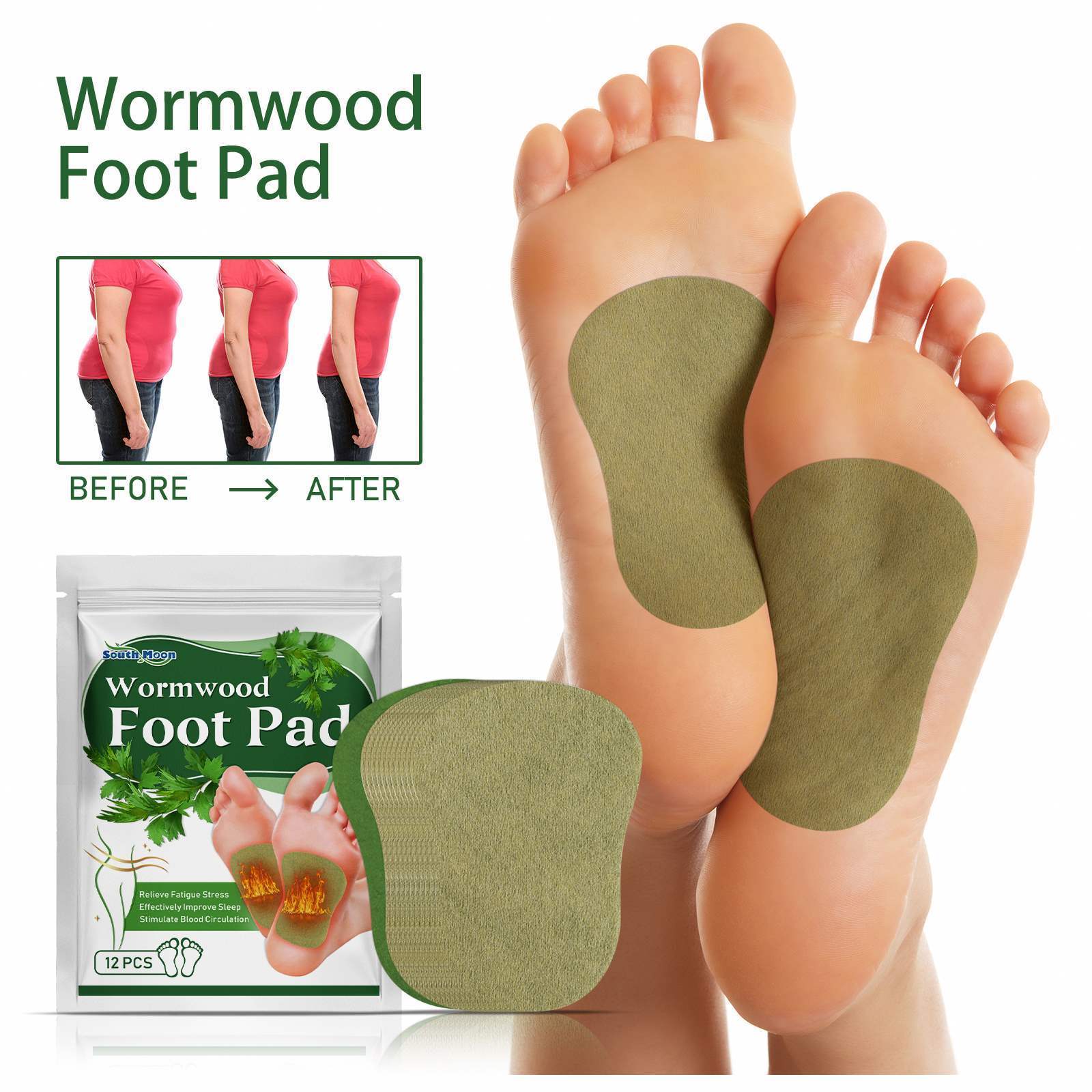 South Moon Organic 12 PCS Wormwood Detox Foot Patch Lose Weight Deep Cleansing Foot Pad Health Slimming Adhesive foot Patch