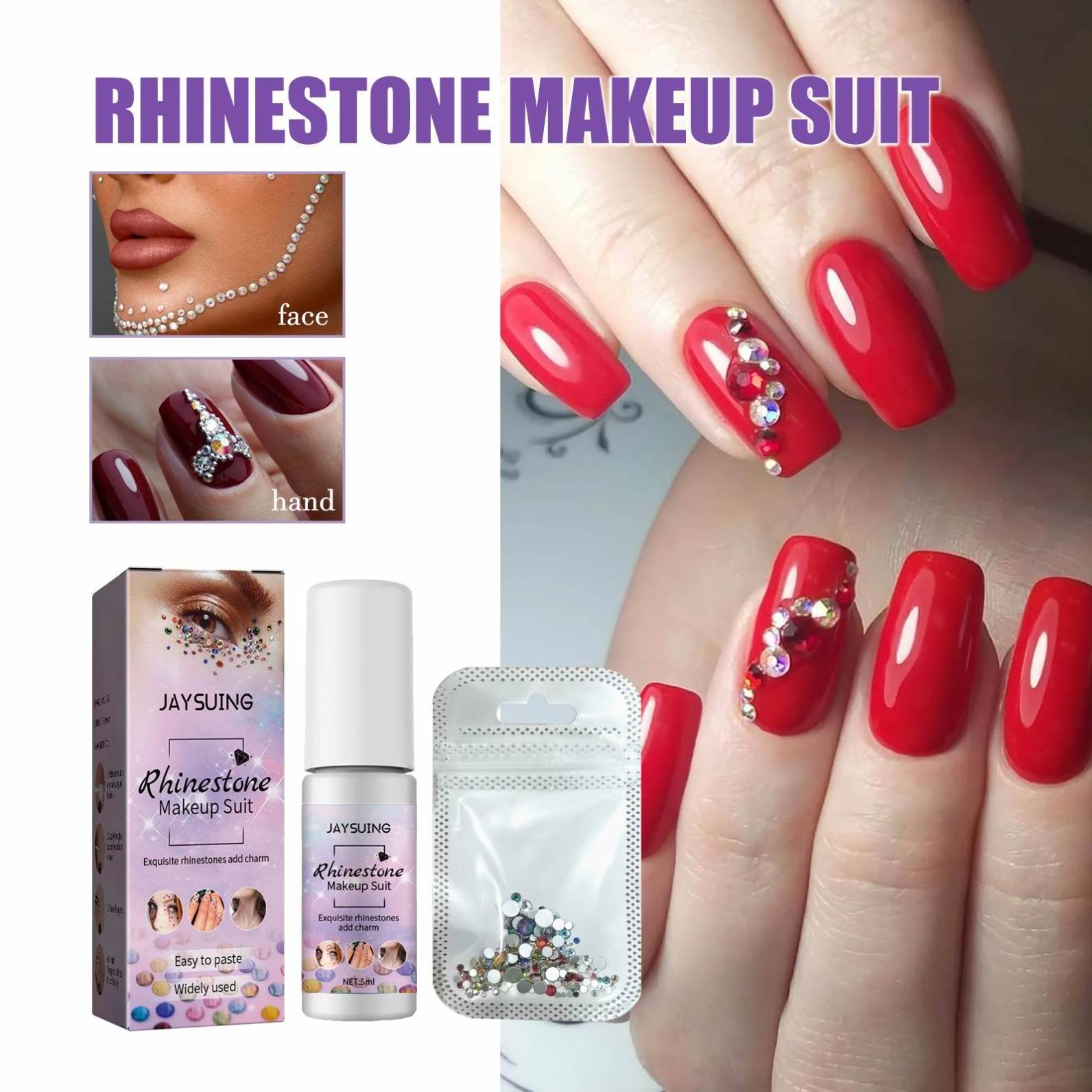 JAYSUING Wholesale Rhinestone Makeup Set Waterproof Face Glue Adhesive Jewels Face Rhinestone Cosmetic Face Glitter Kit