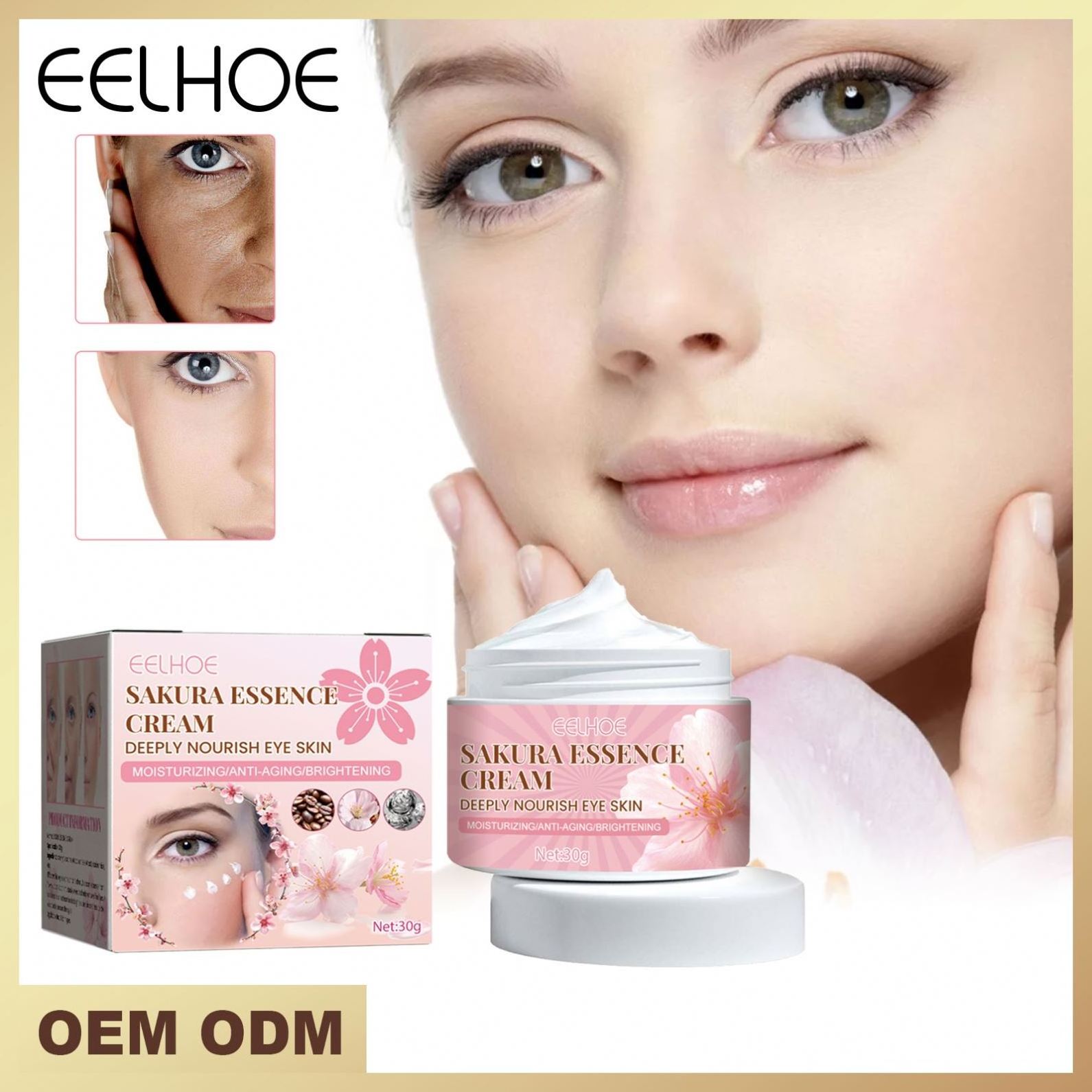 EELHOE Private Label Cherry Blossom Cream Moisturizing Anti Aging Tight Facial Essence Cream Sakura Snail Whitening Face Cream