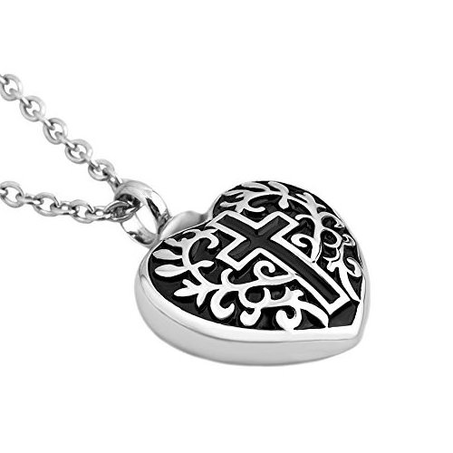 Black Stainless Steel Cross In My Heart Cremation Urn Pendant