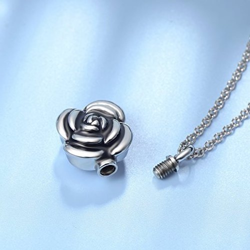 Stainless Steel Rose Pet Urn Ashes Pendant Memorial Ash Keepsake Cremation Jewelry Necklace