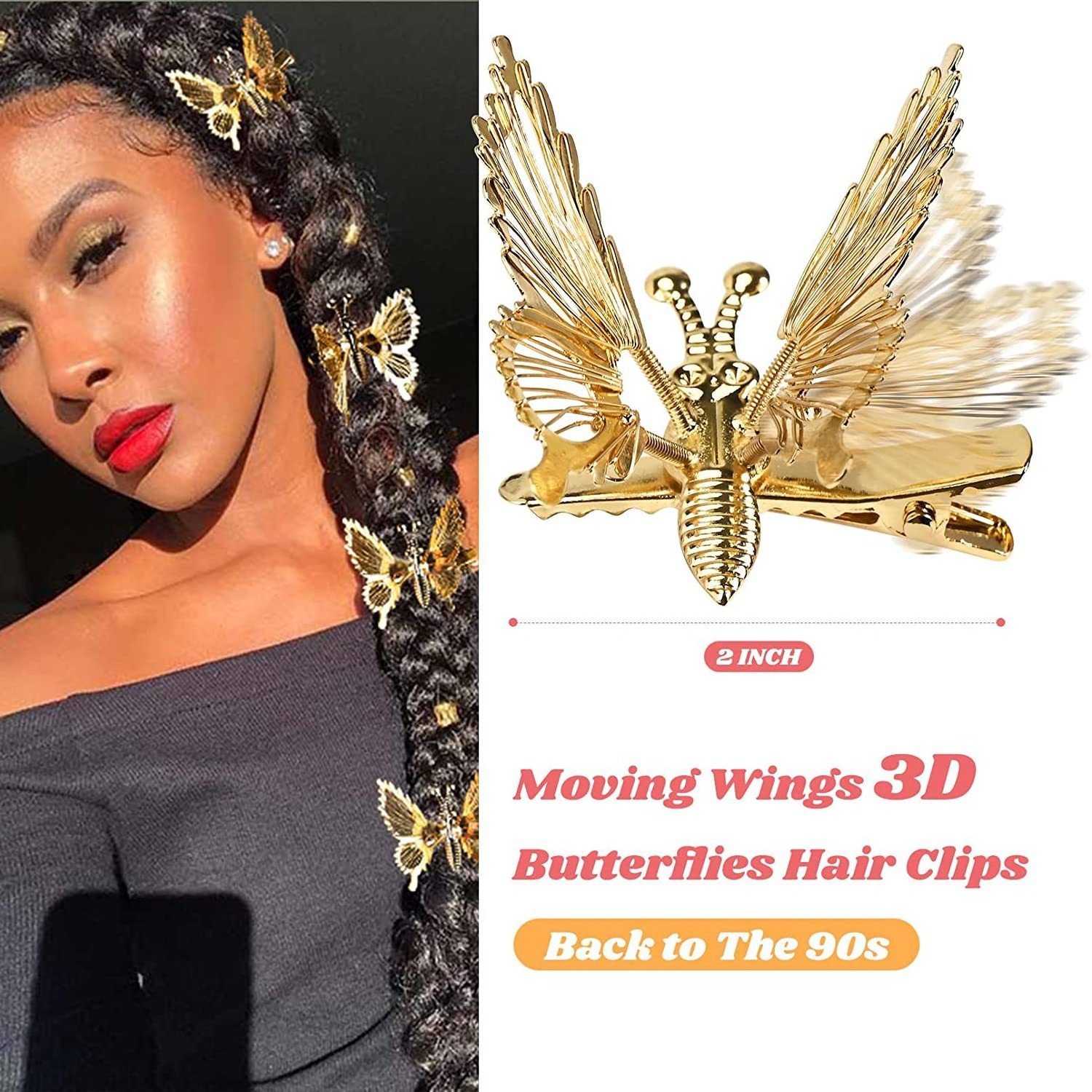 Moving Wings Hair Accessories Bow Hair Clips Gold Silver 3d Butterfly Metal Hair Claw