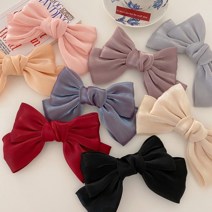 MX Ribbon Bow Spring Duck Bill French Barrette Elegant Hairgrips Hair Clip Logo