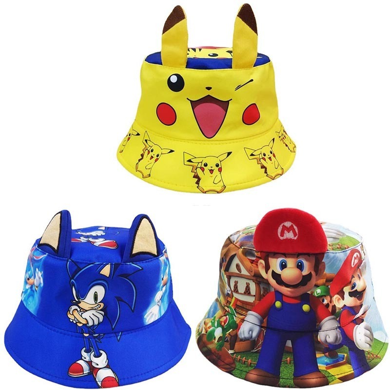 YWMX Cartoon Stitch Printed Fisherman Hat  basin Bucket for Children and Boys Anime Hats Hats Wholesale