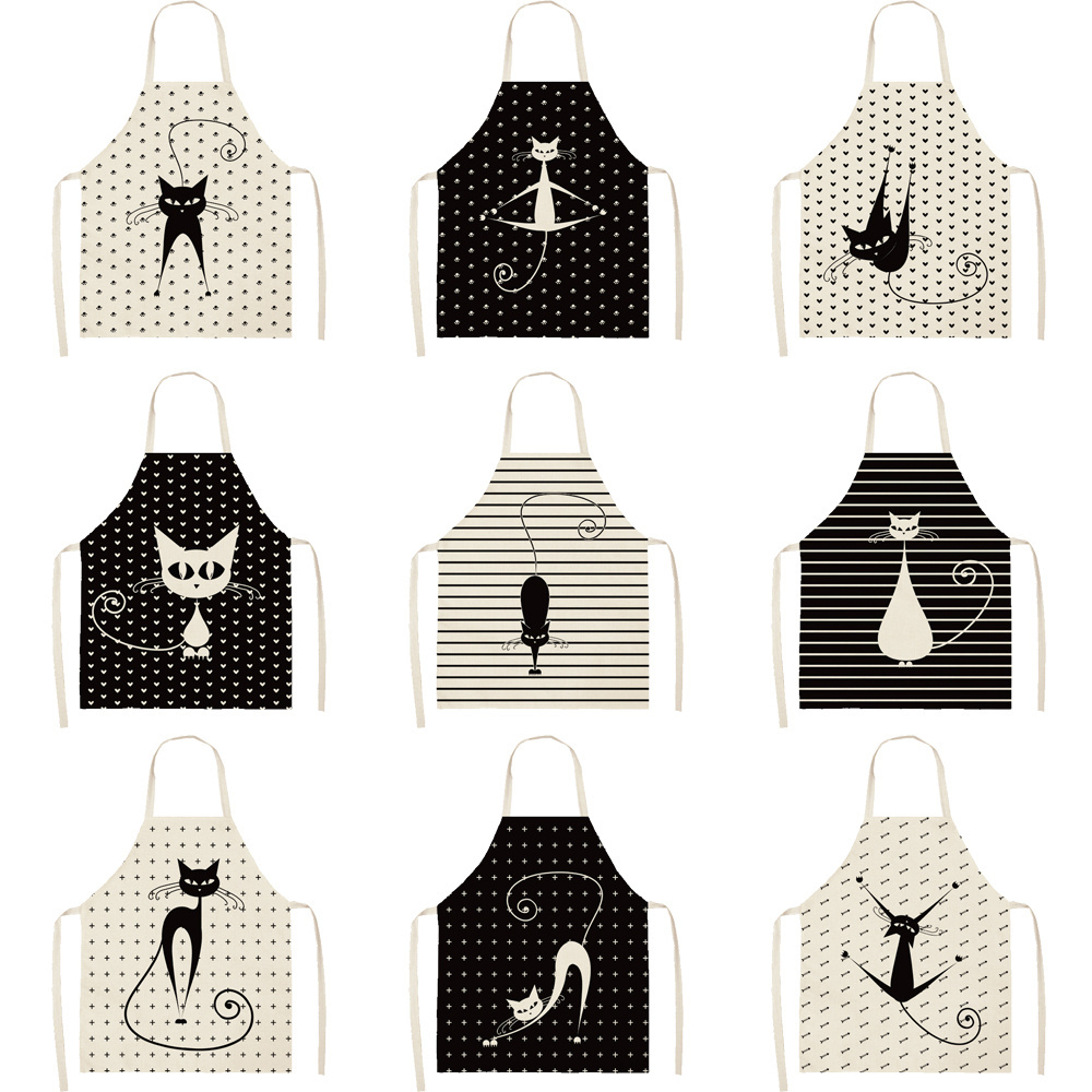 Custom New Design Sense Cat Black And White Striped Print Waterproof Kitchen Baking Apron