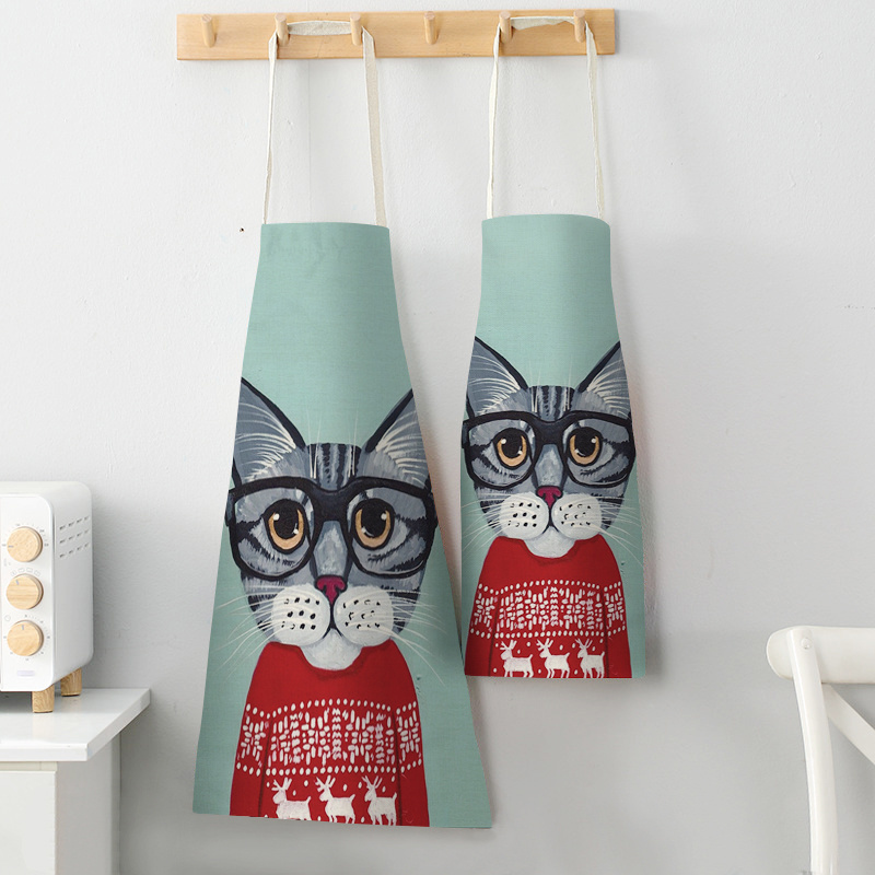 Wholesale Cartoon Cat Themed Fashion Cotton And Linen Material Apron Kitchen Cooking For Baking Costumes