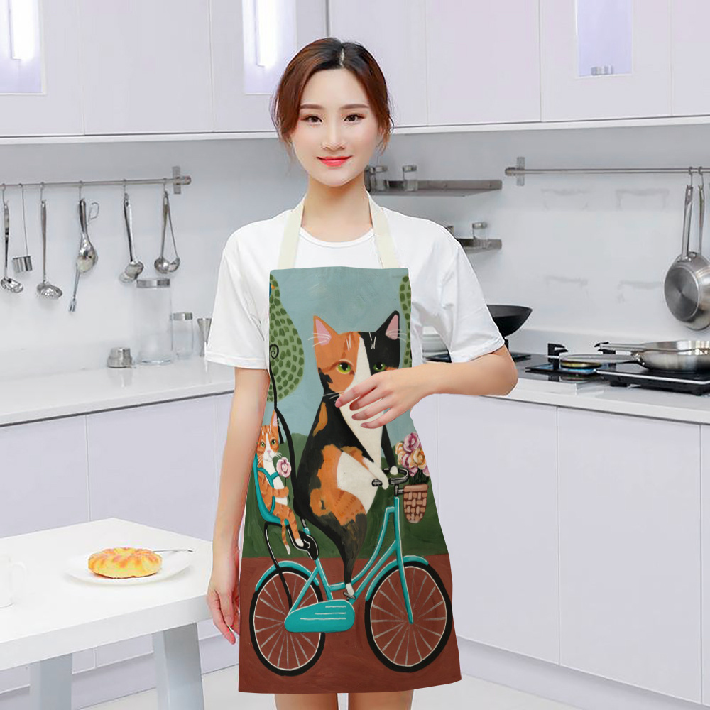 Wholesale Cartoon Cat Themed Fashion Cotton And Linen Material Apron Kitchen Cooking For Baking Costumes