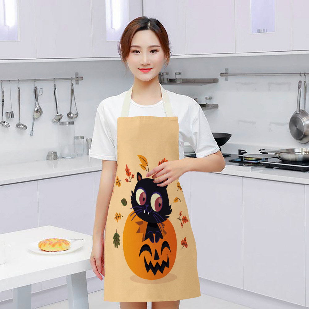 Cartoon Cute Cat Animal  Hemp Material Aprons Kitchen Cooking Baking Wear for Both Kids And Adult Size