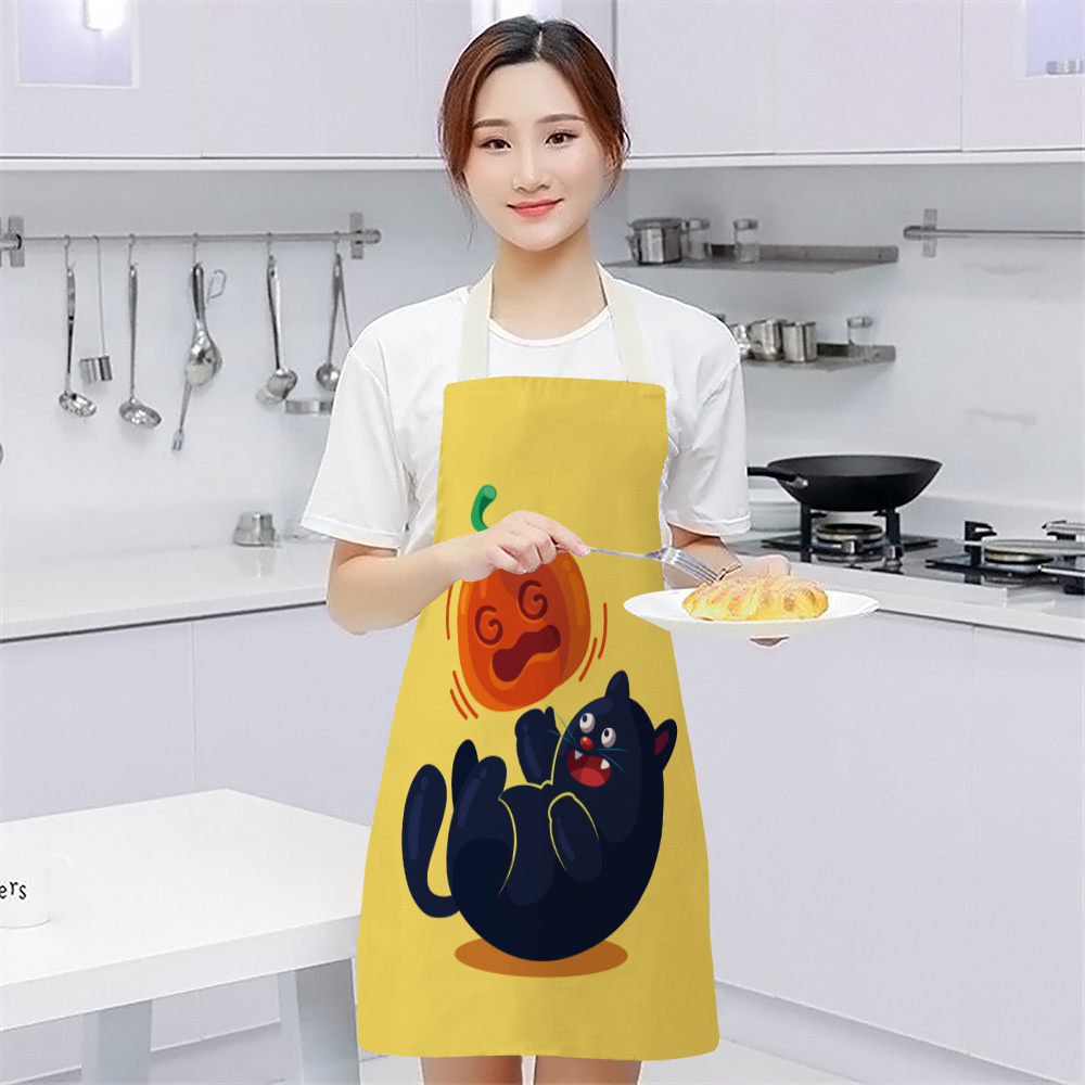 Cartoon Cute Cat Animal  Hemp Material Aprons Kitchen Cooking Baking Wear for Both Kids And Adult Size