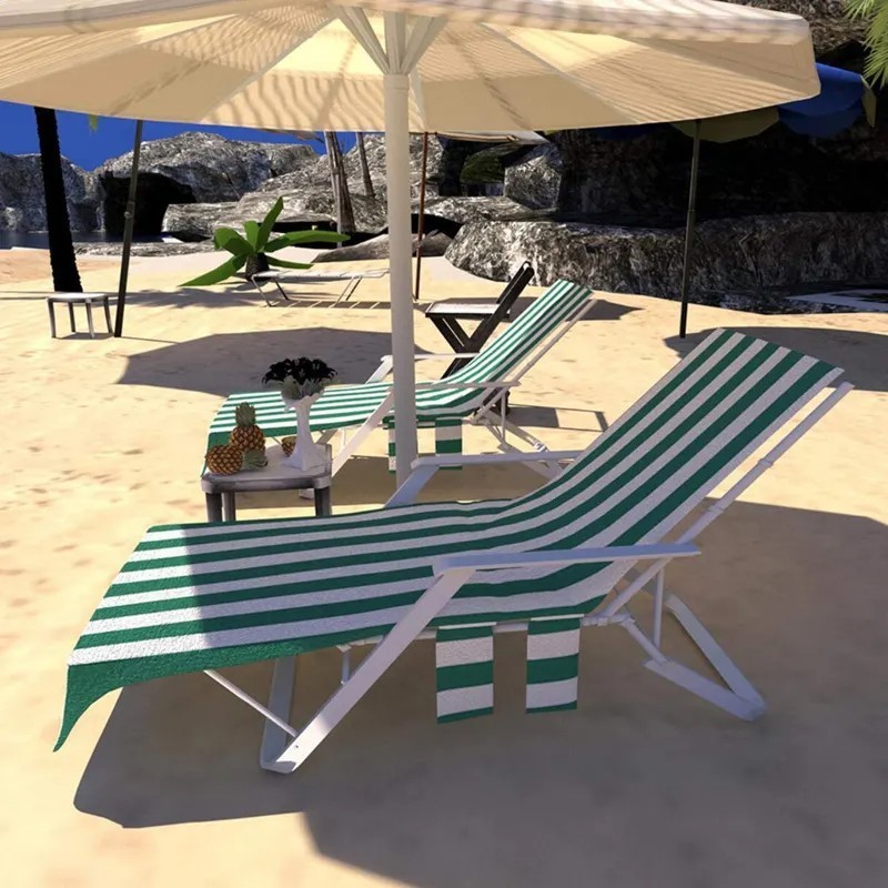 Pool Chair Towel Cover with Side Pockets Microfiber Lounge Towel Cover for Sun Lounger Sunbathing Garden Beach Hotel Chair Cover