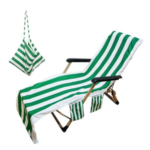 Pool Chair Towel Cover with Side Pockets Microfiber Lounge Towel Cover for Sun Lounger Sunbathing Garden Beach Hotel Chair Cover