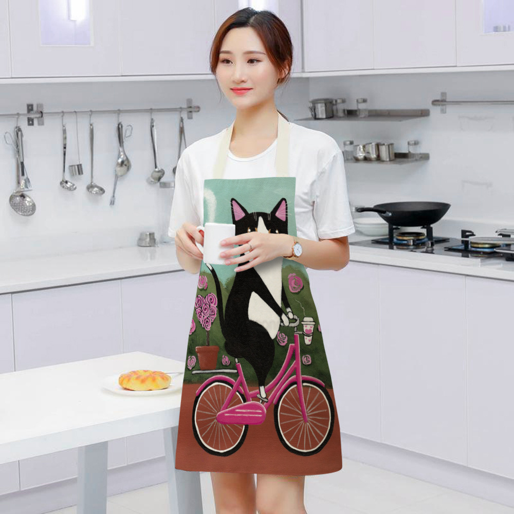 Wholesale Cartoon Cat Themed Fashion Cotton And Linen Material Apron Kitchen Cooking For Baking Costumes