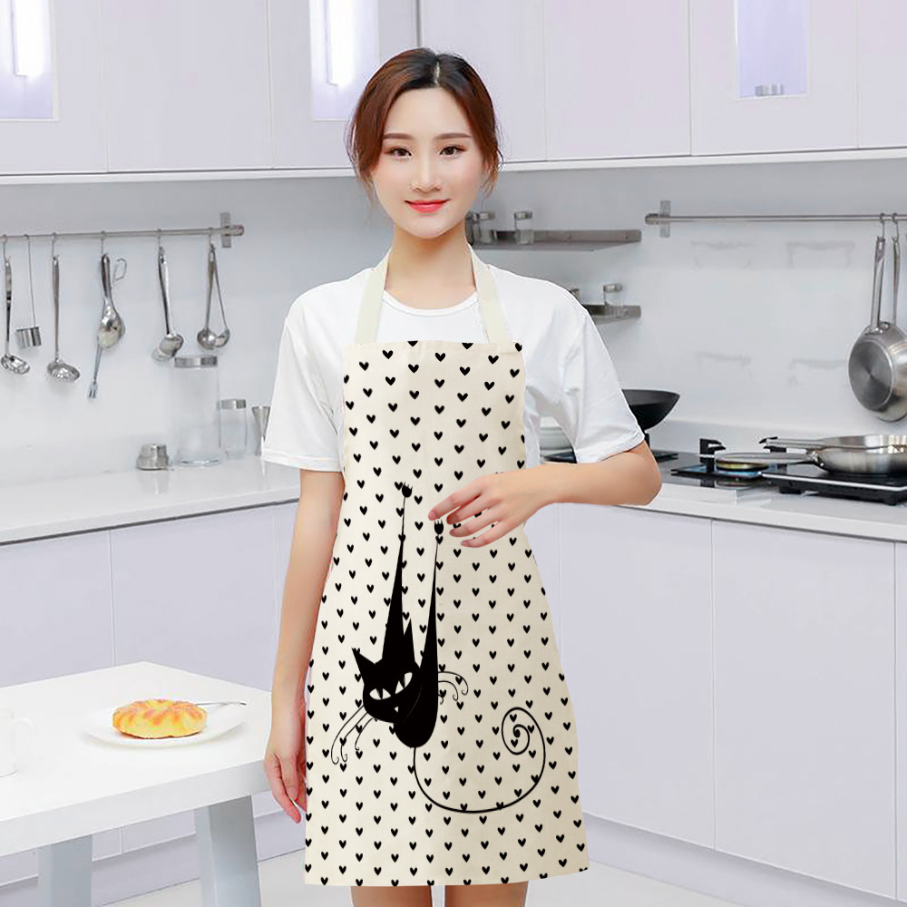 Custom New Design Sense Cat Black And White Striped Print Waterproof Kitchen Baking Apron