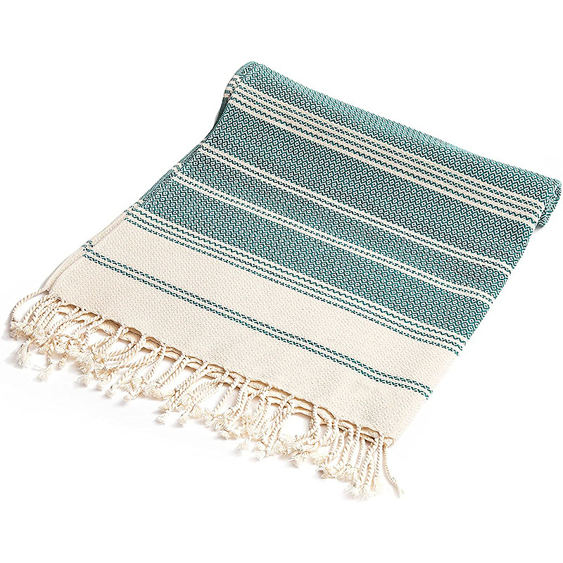 Wholesale 100% Cotton Jacquard Hand Made Turkish Beach Towel With Tassels Sand Free Bath Fouta Towel