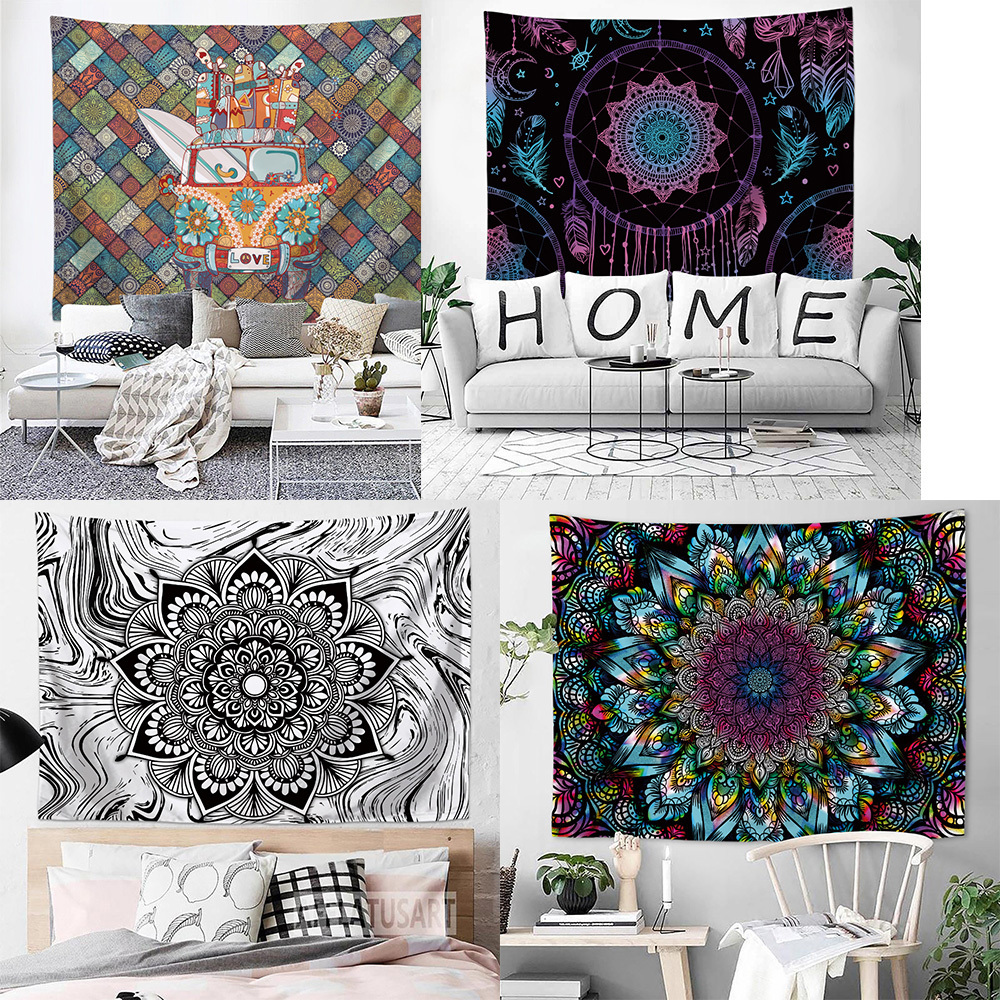 Custom Bohemian Mandala Hippie Polyester Digital Printed Spiritual Tapestry For Bedroom Decor