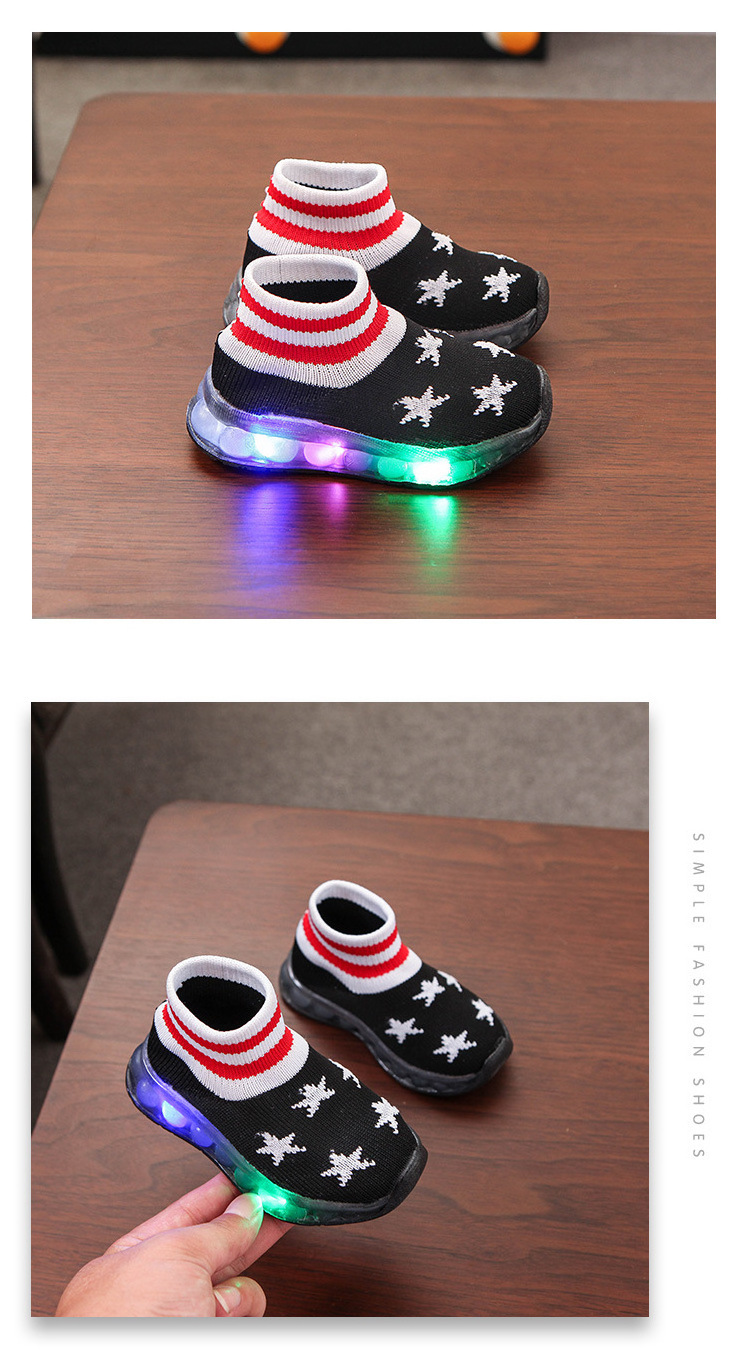 Autumn new children's five-pointed star boys and girls soft-soled luminous sports shoes LED lights flying shoes