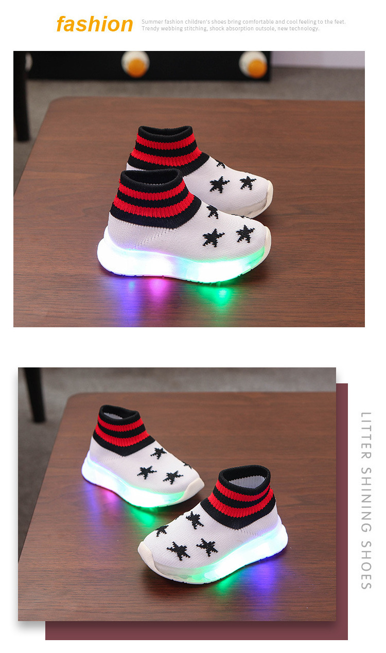 Autumn new children's five-pointed star boys and girls soft-soled luminous sports shoes LED lights flying shoes