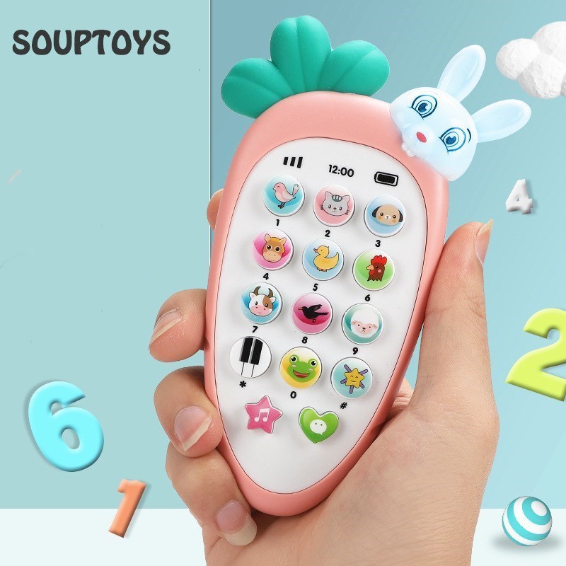 Children's music early education mobile phone toy baby puzzle bilingual multifunctional phone can bite soft glue