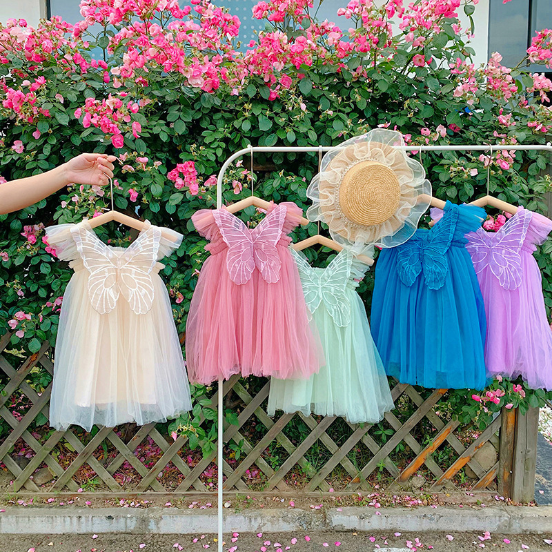 Butterfly wings girl mesh dress summer new baby girl princess dress tutu skirt