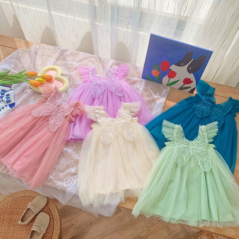 Butterfly wings girl mesh dress summer new baby girl princess dress tutu skirt