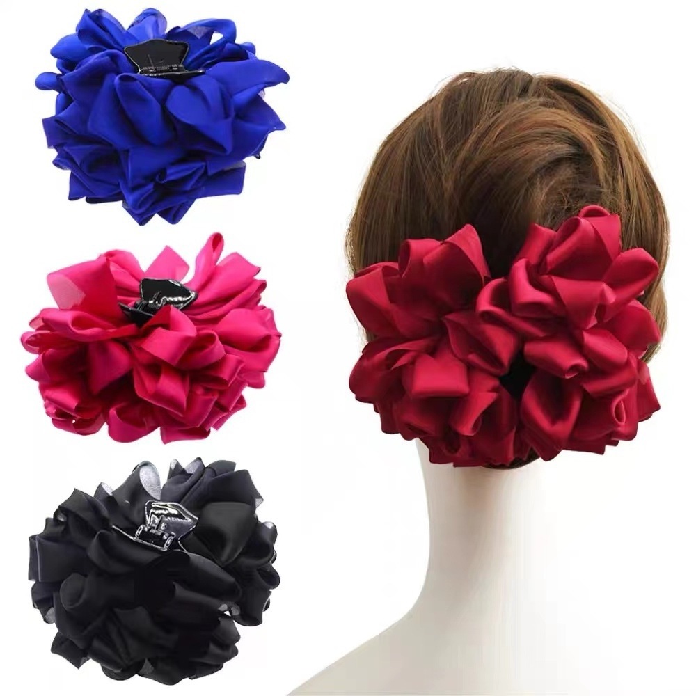 MIO New Fashion Large Flower Plastic Hair Claw Clip Satin Big Bow Hair Jaw Clip Ponytail Shark Clip For Women Thick Hair