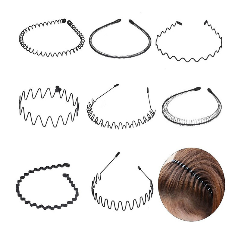 MIO Metal Alloy Headbands 8pcs set Unisex Spiral Non Slip Headband Simple Hair Hoop Men Women Exercise