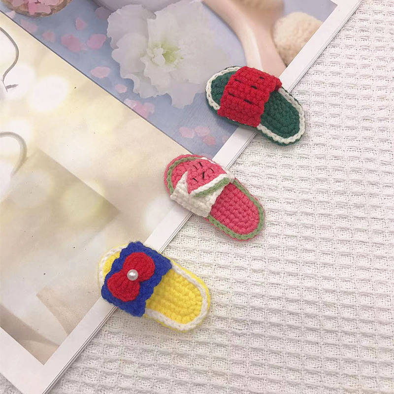 MIO Kids Animal Slipper Shape Hair Clip Cute bb Clip Hair Accessories Handmade Wool Knitted Cartoon Slipper Hairpin For Girls