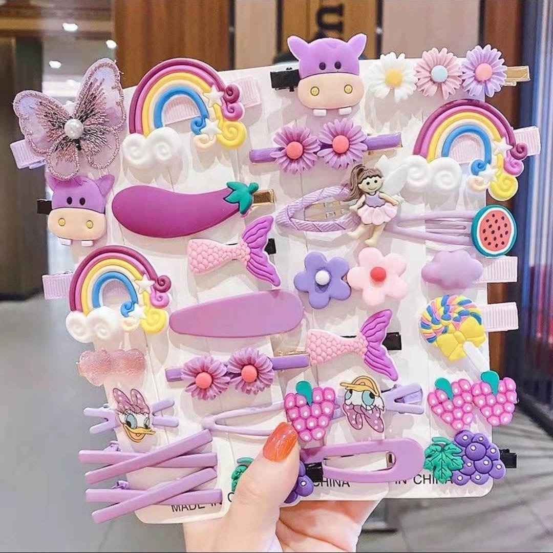 14pcs/ set Girils Hair Grips Children Rainbow Cute Cartoon Fruit Hair Clip for Girl Hairpin Sweet Fancy Kids Hair Clips Handmade