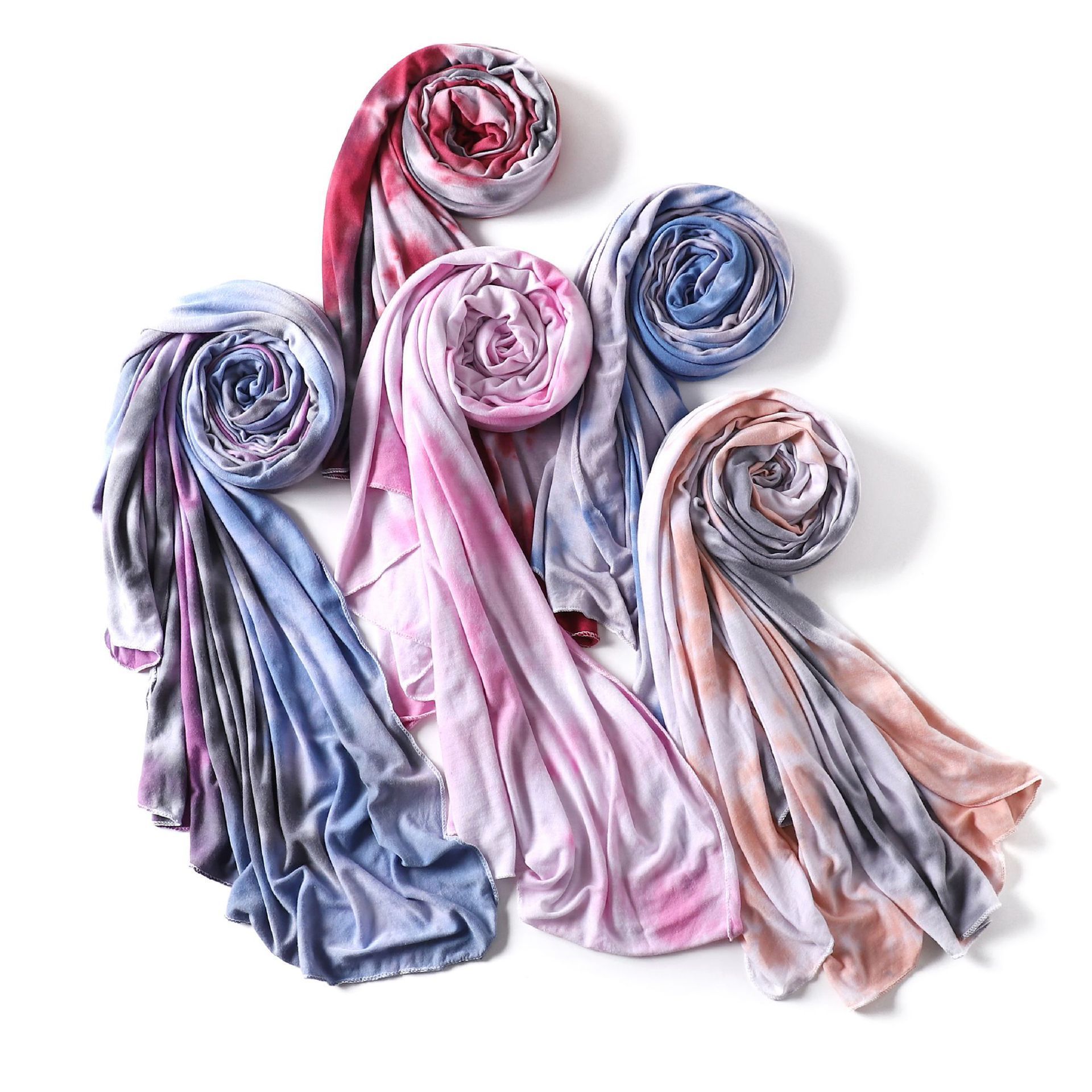 MIO New Tie-dye Printed Modal Crinkle Scarf Hijab Women Muslim Scarves Wrap High Quality Cotton Headscarf Jersey Scarf 175*55cm